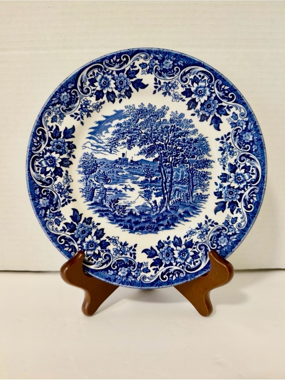 Vintage Churchill Blue Transferware Plate English Scene Pastoral Landscape